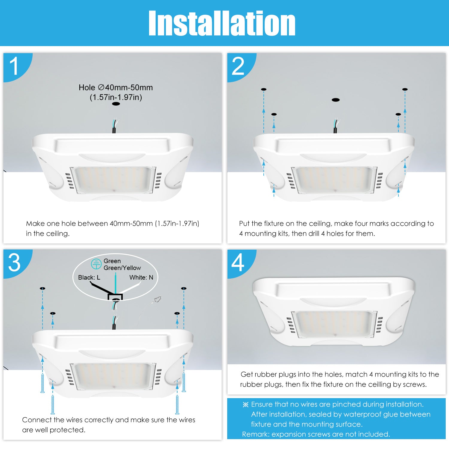 90W/120W/150W Wattage Adjustable LED Canopy Light | 21000 Lumens | 4500K/5000K/5700K CCT Tuneable | ETL, cETL, DLC, CE Listed | Damp/Wet Locations | For Gas Stations, High Bay Carport, Indoor Parking, Underpasses, Loading Docks, Outdoor Area Light image 3