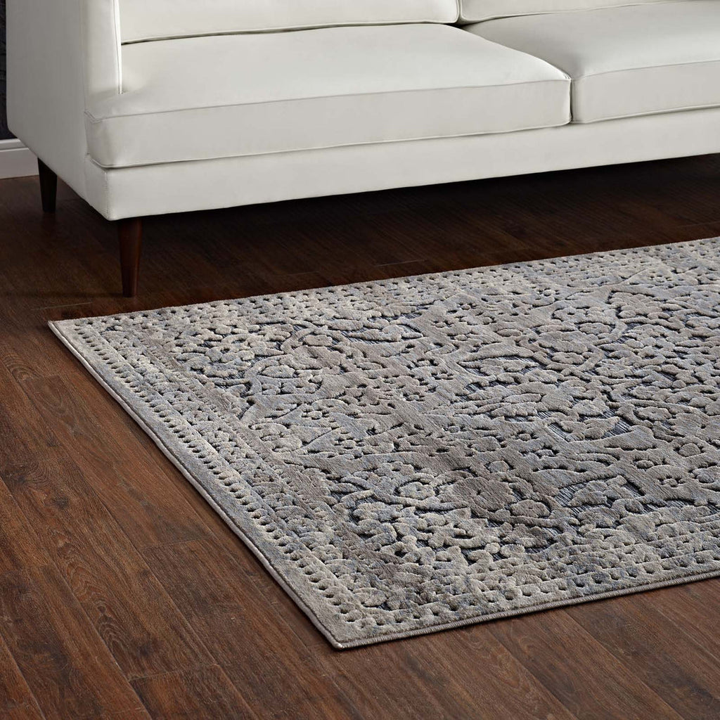 Margarida Distressed Vintage Turkish Area Rug | Blue and Cream | 5X8 &amp; 8X10 Size Options | Textured Soft Low Pile Weave | Gripping Rubber Underside | Polypropylene / Chenille Yarn image 4