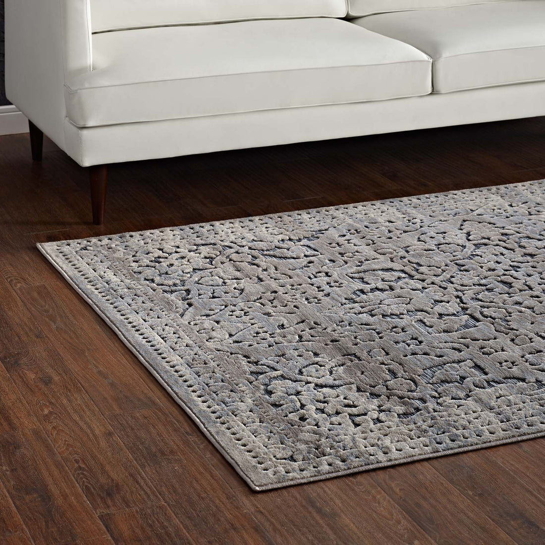 Margarida Distressed Vintage Turkish Area Rug | Blue and Cream | 5X8 &amp; 8X10 Size Options | Textured Soft Low Pile Weave | Gripping Rubber Underside | Polypropylene / Chenille Yarn image 4