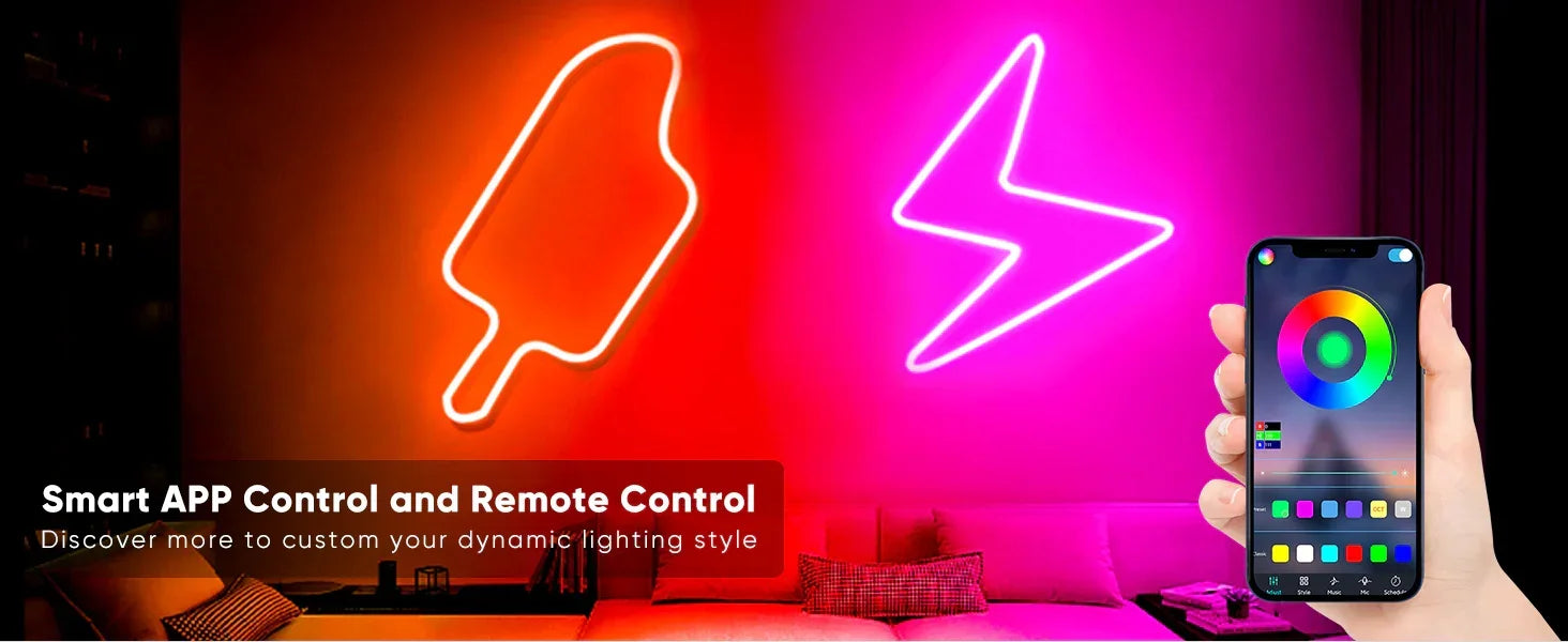 24V, 32FT Smart RGB LED Neon Rope Light, IP65, Cuttable, App & Remote Control