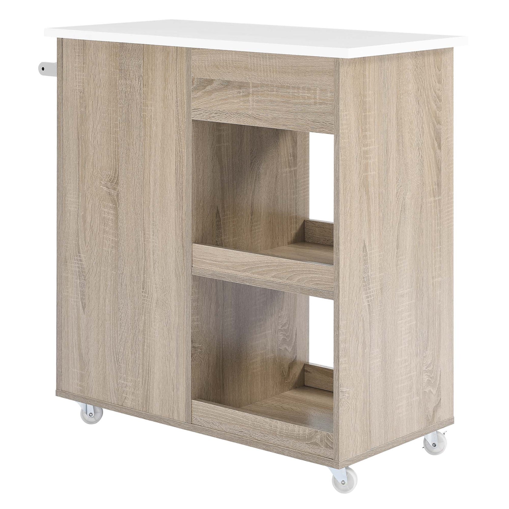 Culinary Kitchen Cart With Towel Bar | Rubberwood Top | Light Gray Natural, White Natural, Charcoal Natural &amp; Oak White Options image 5