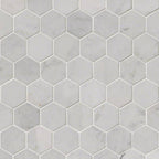 Carrara White Polished 2" Hexagon Mosaic Tile | Wall Tile &amp; Backsplash Tile | Marble | Greenguard Gold, USGBC/LEED | 10 Pieces Per Box image 1