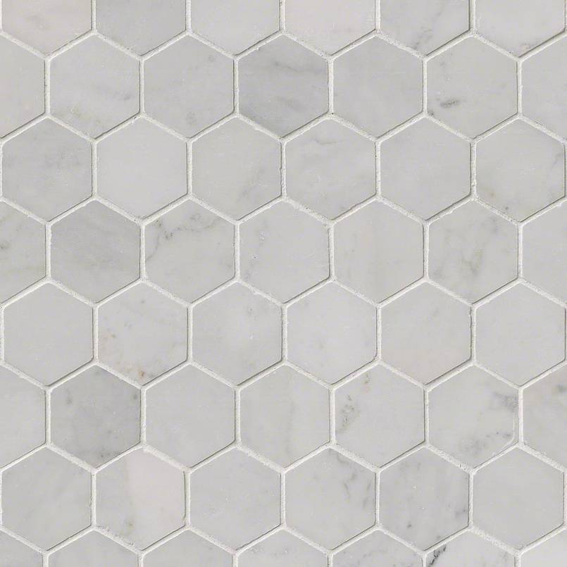 Carrara White Polished 2" Hexagon Mosaic Tile | Wall Tile &amp; Backsplash Tile | Marble | Greenguard Gold, USGBC/LEED | 10 Pieces Per Box image 1