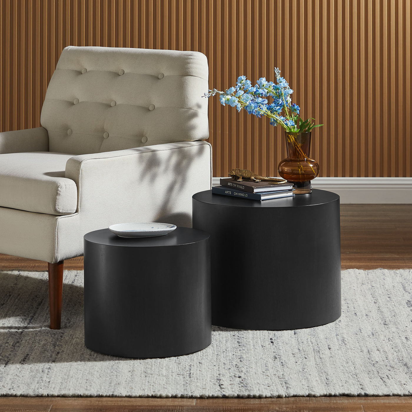 Amani Black Round Nesting Coffee Table Set of 2 image 0