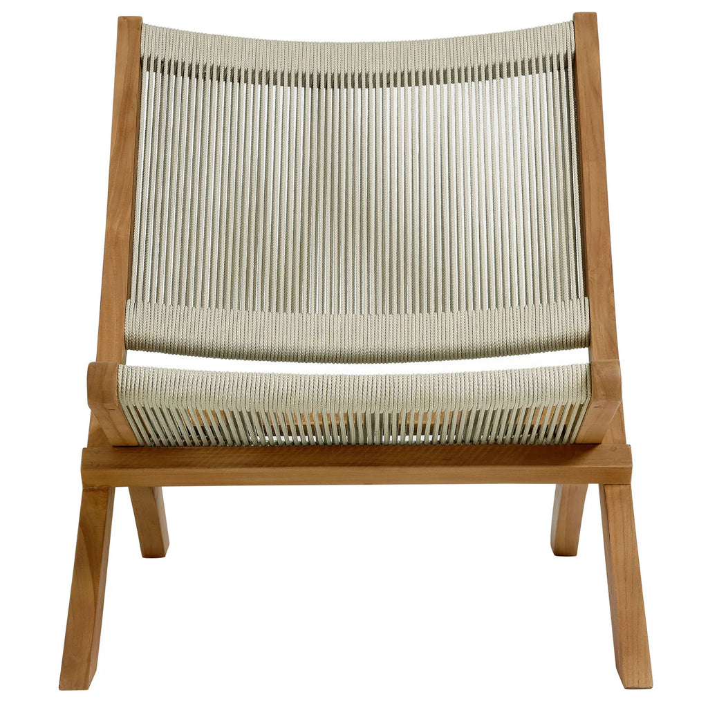 Vienna 3-Piece Outdoor Patio Folding Lounge Chair and Side Table Set in Teak and Rope image 2