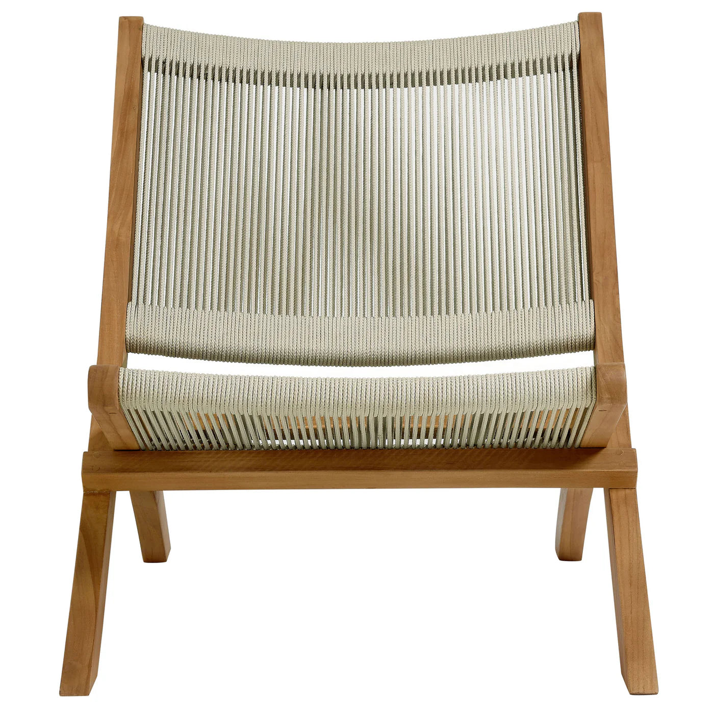 Vienna 3-Piece Outdoor Patio Folding Lounge Chair and Side Table Set in Teak and Rope image 2