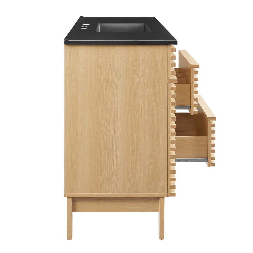 Bathroom Vanity With Sink | Walnut Black, Charcoal Black, Gray Black, White Black, White Walnut Black & Oak Black Color Options | 48" Single Or 48" Double Size Options | Render Series | Full Extension Drawer | Modern & Sleek  Design image 8