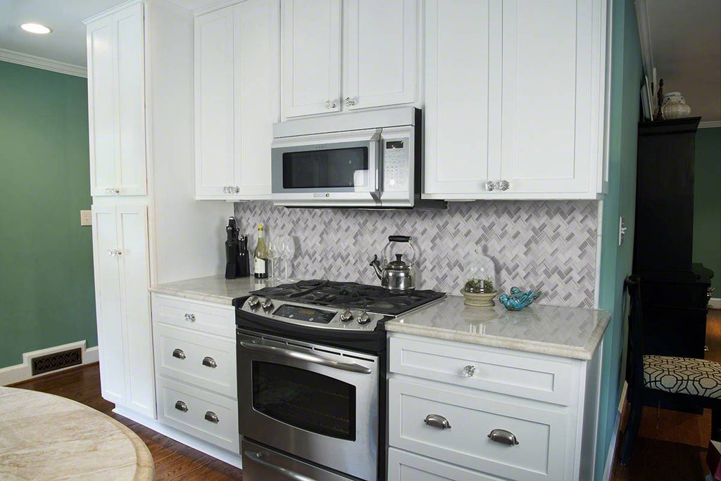 Greecian White Herringbone Pattern Mosaic Tile | Wall Tile &amp; Backsplash Tile | Marble | Greenguard Gold, USGBC/LEED | 10 Pieces Per Box image 2