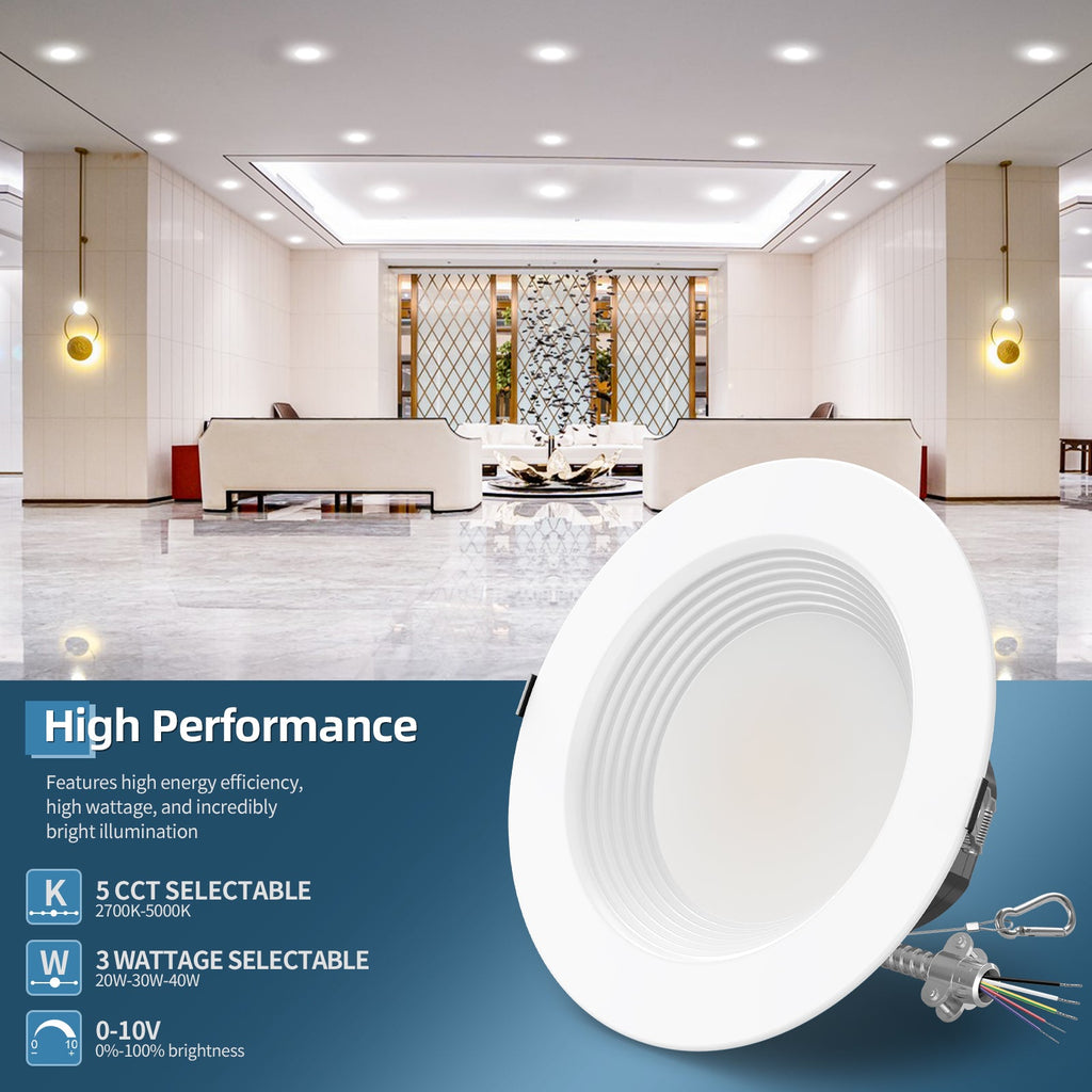 6", 8", 10" LED Downlight | 0-10V Dimmable | 13W - 40W Wattage Tuneable | 2700K/3000K/3500K/4000K/5000K 5 CCT Changeable | Baffle Trim | Damp Rated image 1