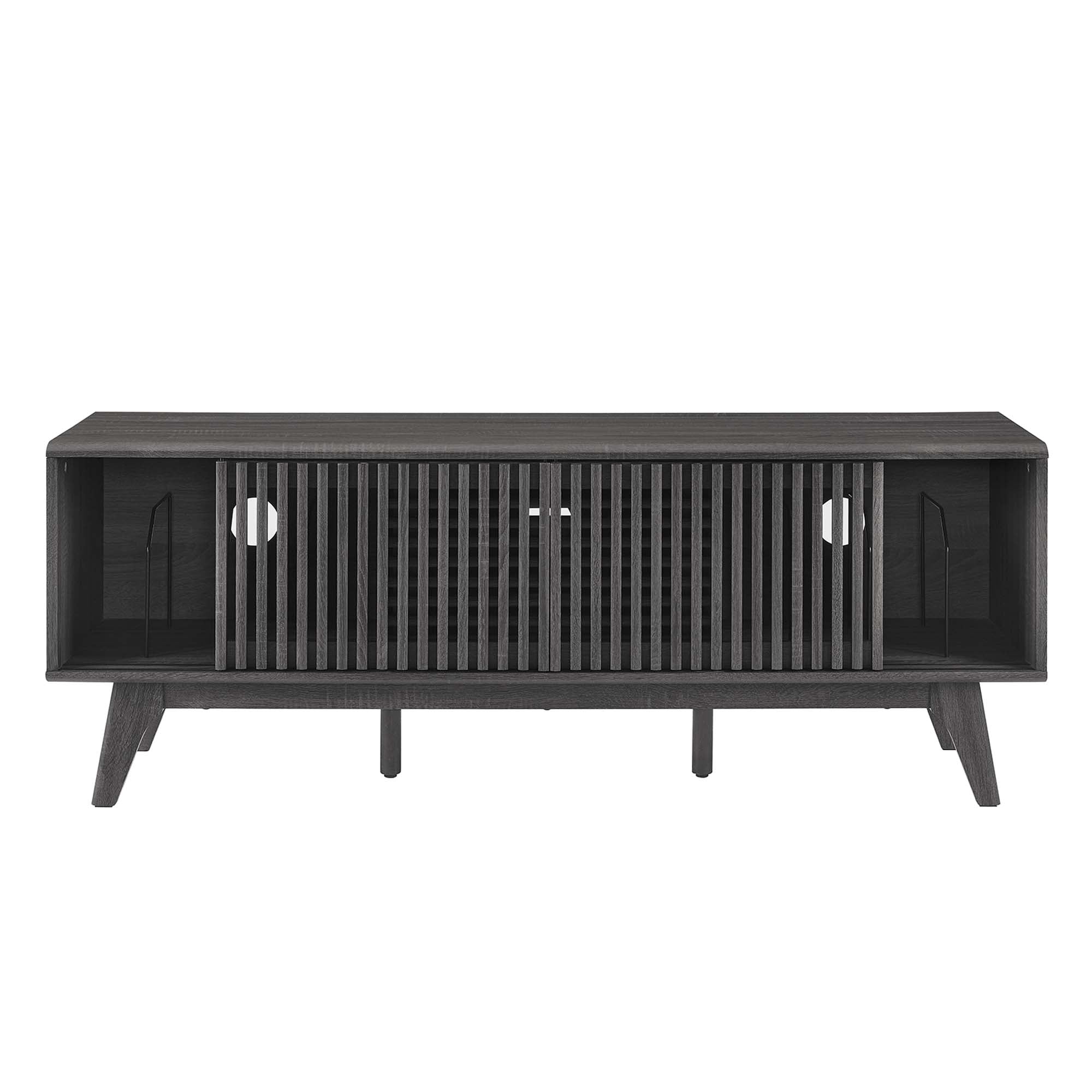 Iterate 59" TV Stand | Charcoal &amp; Walnut Finish Options | Contemporary TV Stand | Particleboard Construction | Wood Grain Laminate | Cable Management Holes | Slatted Sliding Doors image 5