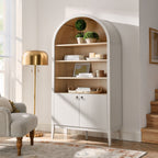 Nolan 74" Tall Arched Storage Display Cabinet Bookshelf | Black, Ivory, Light Oak &amp; Dark Walnut Color Options | Wood Grain Laminate | 4 Adjustable Shelves image 6