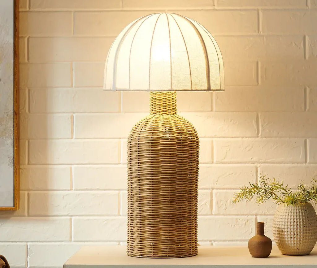 Santo White Natural Rattan Table Lamp with Dome Shade | Pack of 2 image 9