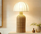 Santo White Natural Rattan Table Lamp with Dome Shade | Pack of 2 image 9