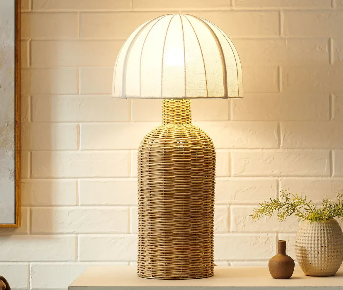 Santo White Natural Rattan Table Lamp with Dome Shade | Pack of 2 image 9