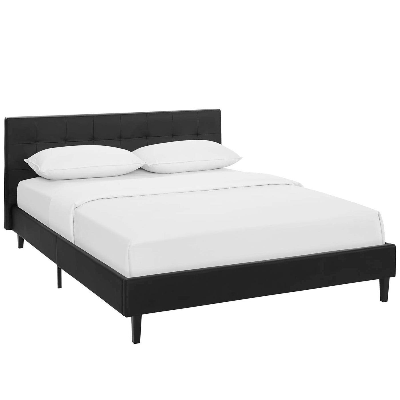Full Size Bed In Faux Leather | Black Color With Toughened  Vinyl Headboard | 12" H | Linnea Series image 1
