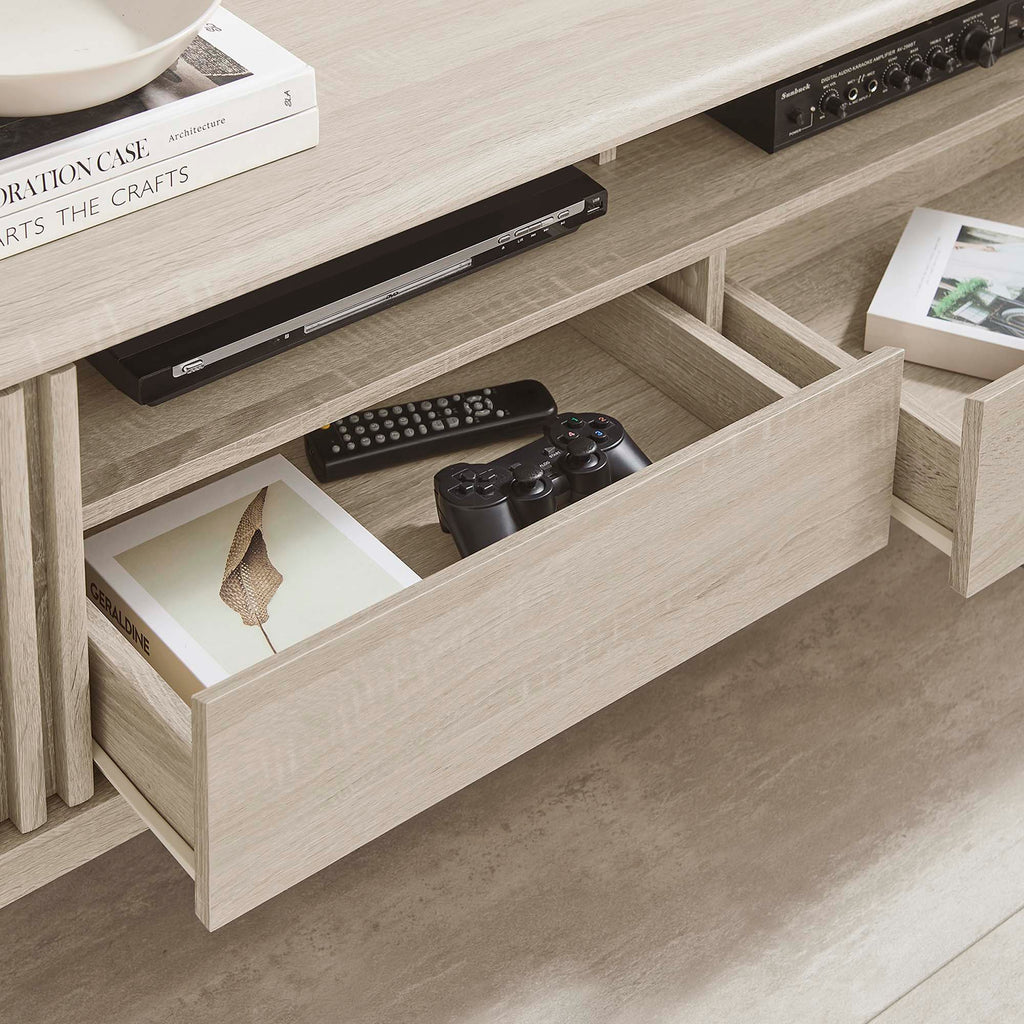 Eudora 60" TV Stand | Oak &amp; Walnut Finish Options | Modern TV Stand | Hinged Corner Doors | Full-Glide Drawers | Particleboard and MDF Construction | Non-Marking Foot Pads image 1