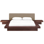 3-Piece Fabric Queen Bed With Night Stands And Headboard In Walnut Grey | Freja Series image 2