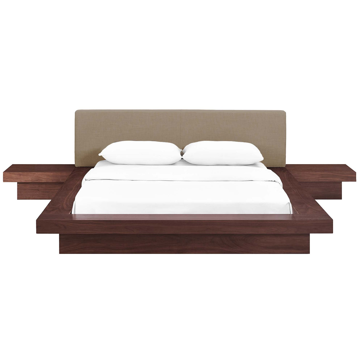 3-Piece Fabric Queen Bed With Night Stands And Headboard In Walnut Grey | Freja Series image 2
