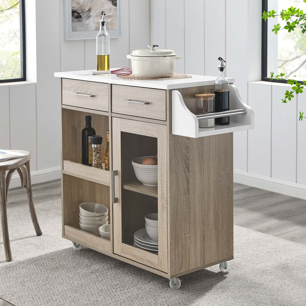 Culinary Kitchen Cart With Spice Rack | Rubberwood Top | Light Gray Natural, White Natural, Charcoal Natural &amp; Oak White Options image 0