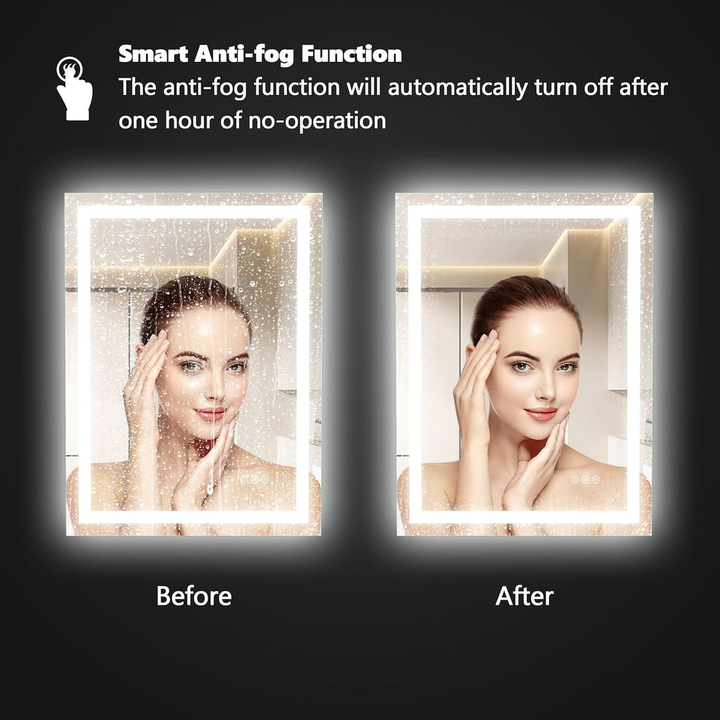 LED Bathroom Mirror 55x40 Inch Front &amp; Backlit Lights Vanity Mirror, Wall Mounted Anti-Fog Dimmable LED Makeup Mirror, IP54 3K-6K Warm/Natural/Daylight, Temp image 2