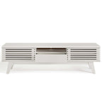 Render 59” TV Stand | White &amp; Walnut Finish Options | Mid-Century Style | Smooth Wood Grain Laminate | Dual Slatted Sliding Doors | Center Cable Management Hole image 4