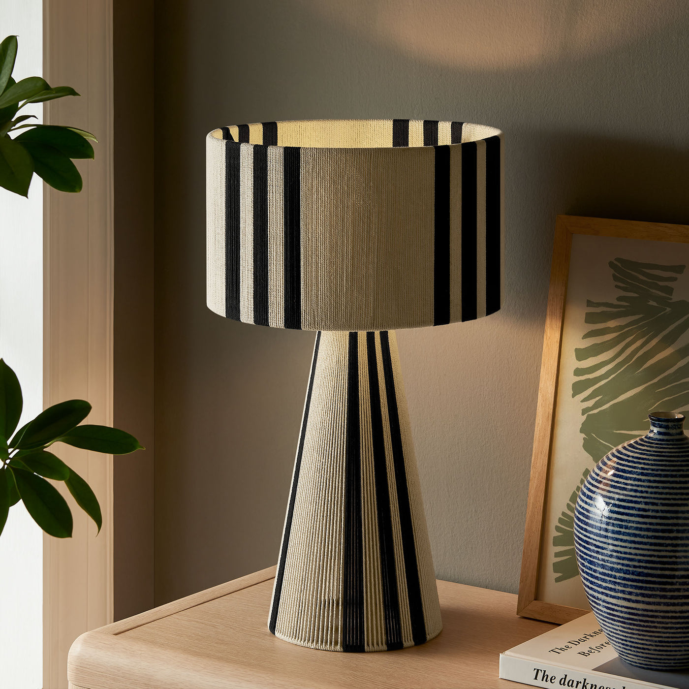 Gia Handwoven Cotton Thread Table Lamp in Striped Black | Basil Green | Natural | Pack 0f 2 | image 0