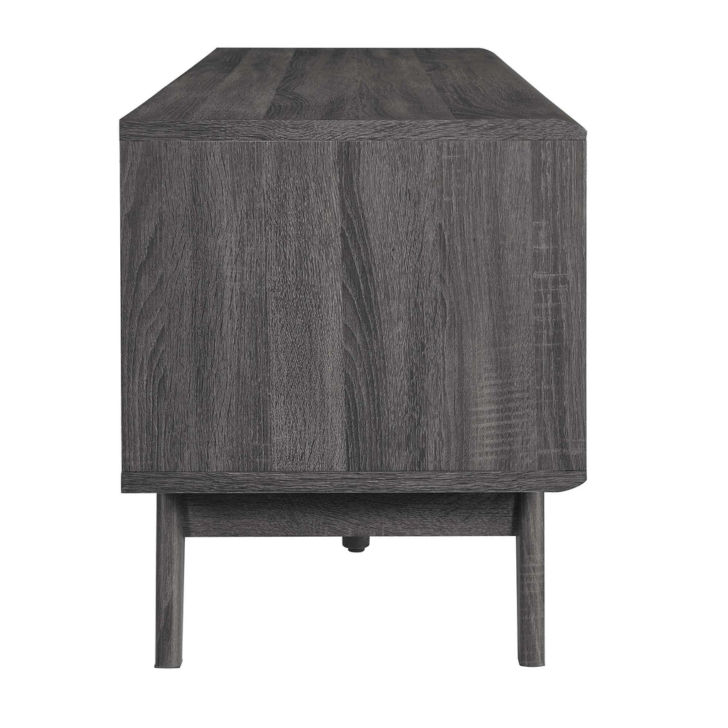 Iterate 59" TV Stand | Charcoal &amp; Walnut Finish Options | Contemporary TV Stand | Particleboard Construction | Wood Grain Laminate | Cable Management Holes | Slatted Sliding Doors image 8