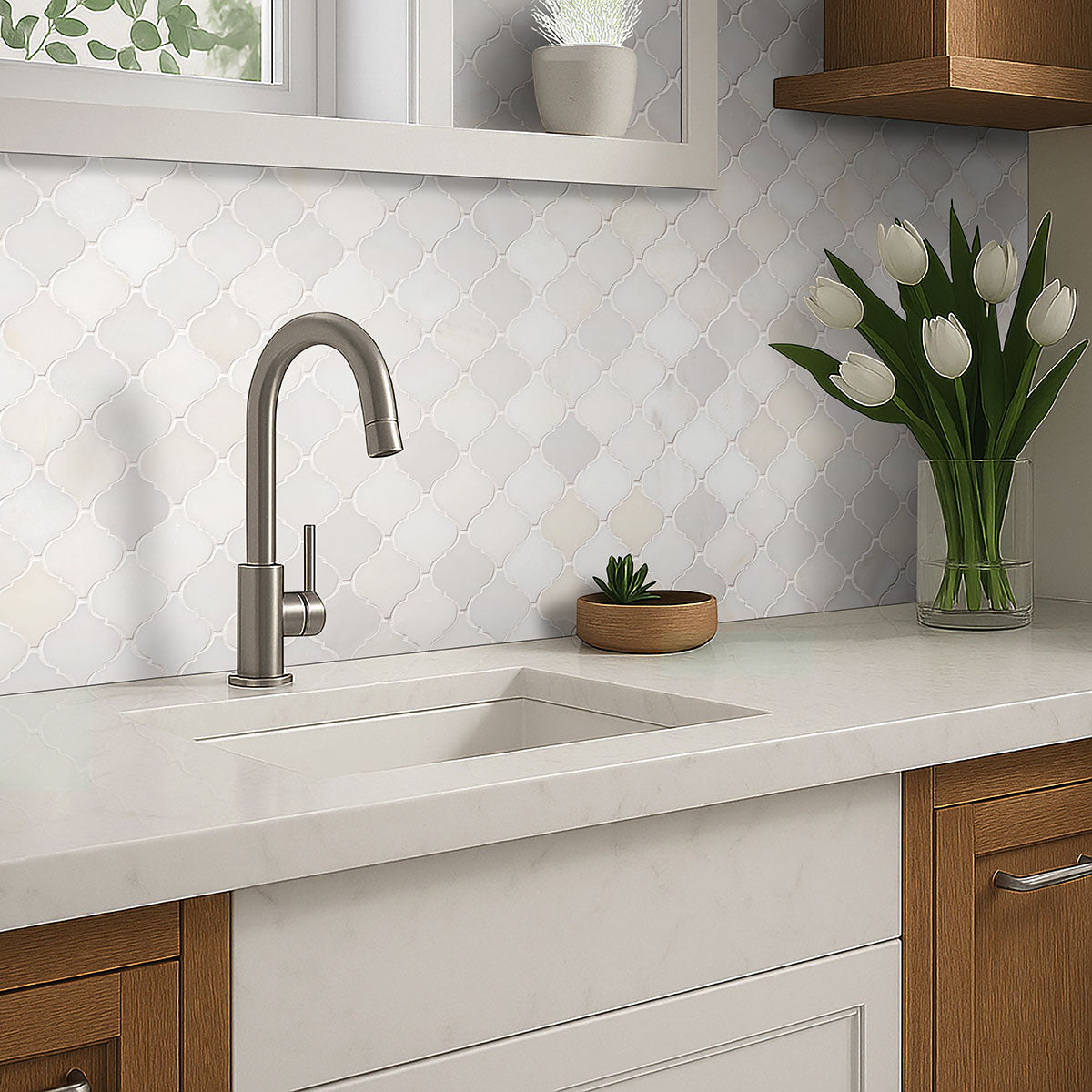 Greecian White Arabesque Tile | Wall Tile &amp; Backsplash Tile | Italian Marble | Greenguard Gold, USGBC/LEED | 10 Pieces Per Box image 0