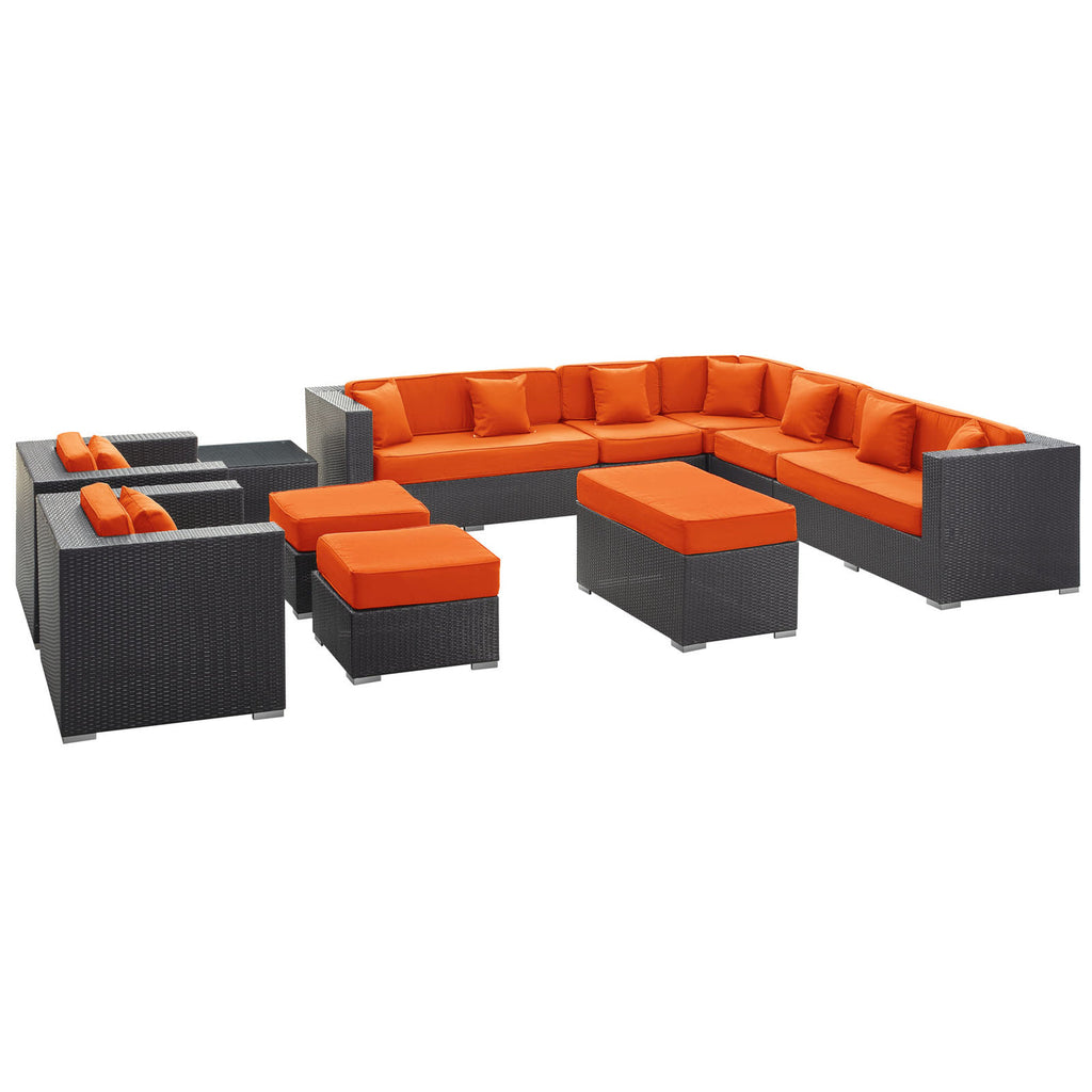 Cohesion 11-Piece Outdoor Patio Sectional Set in Espresso and Orange image 4