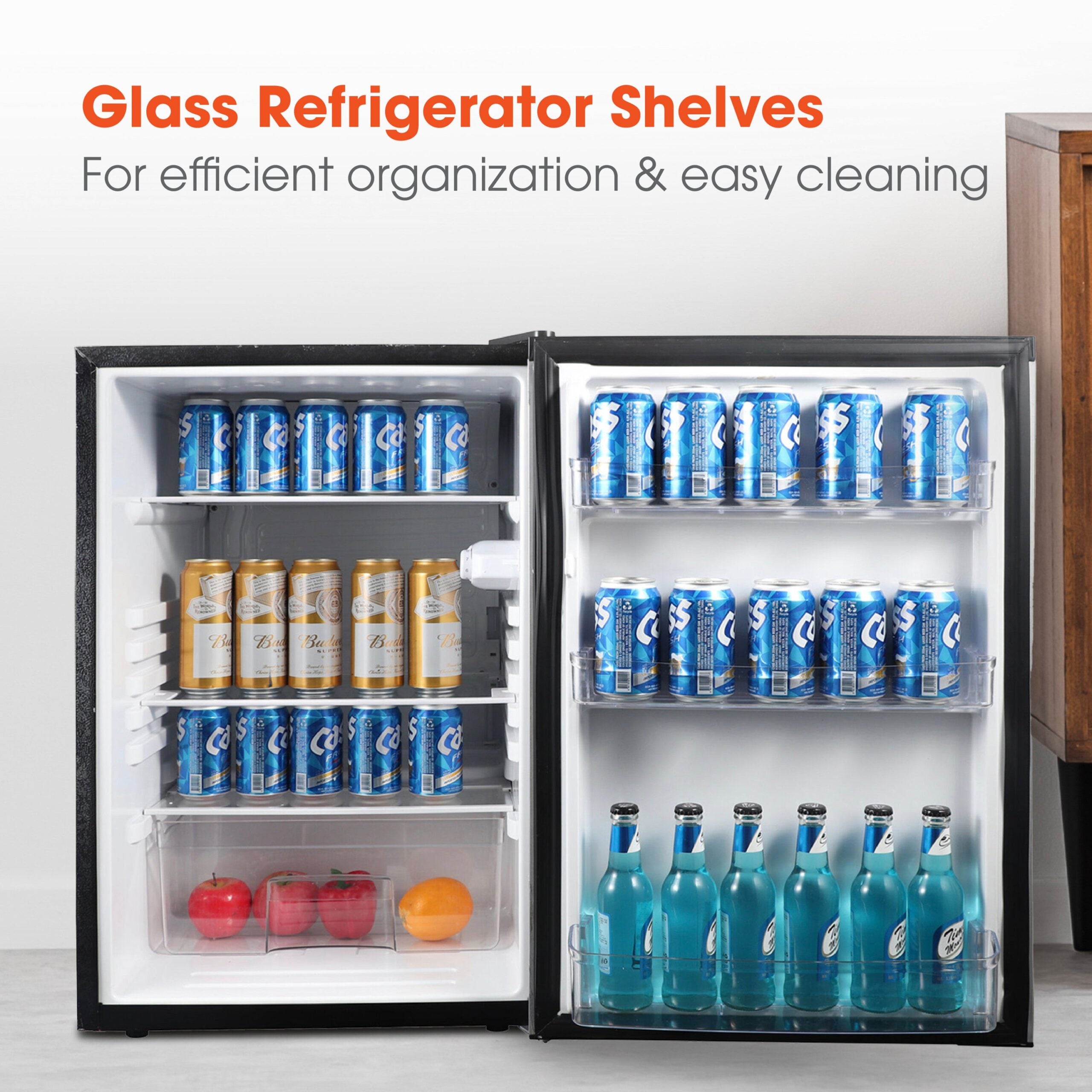 Magic Chef 4.4 Cu Ft Mini Fridge In Stainless Steel Look without Freezer | Energy Star Qualified | 5 Year Warranty On Compressor | 3 Glass Shelves  | Reversible Door | Easy Installation image 6