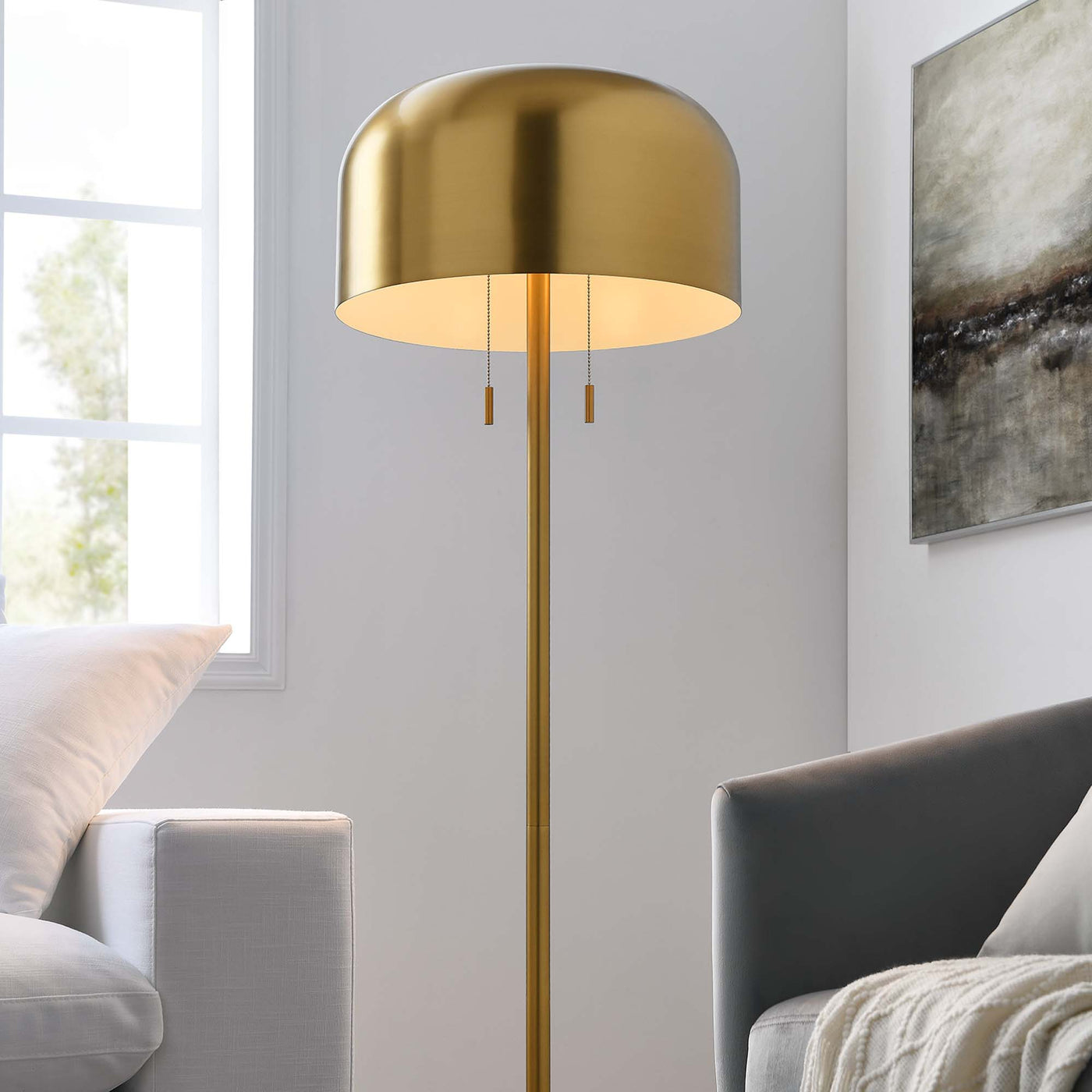 Avenue Floor Lamp in Satin Brass | Modern Design | E26 Base | For Living Areas &amp; Bedrooms image 2