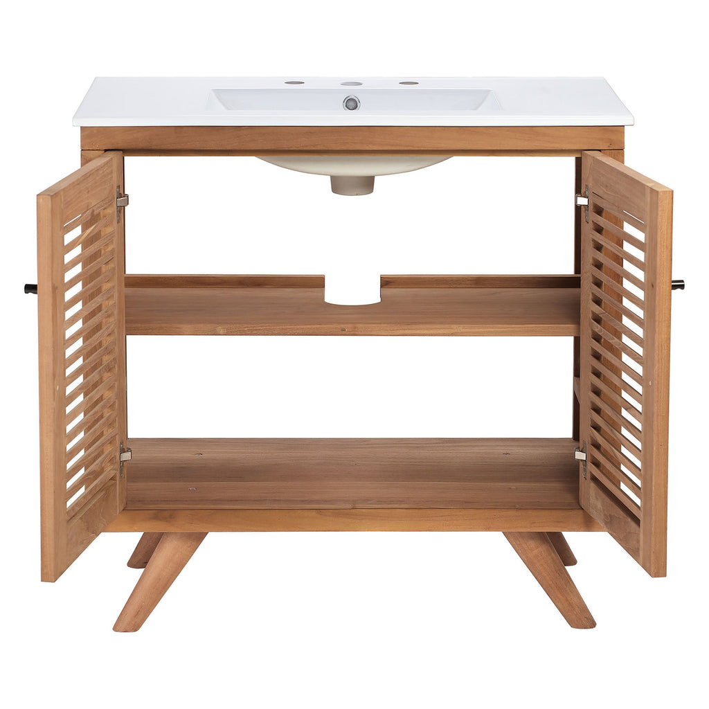 Bathroom Vanity With Sink | Natural White Color Option | 24" Or 36" Size Options | Birdie Series | Full Extension Drawer | Modern & Sleek  Design image 6