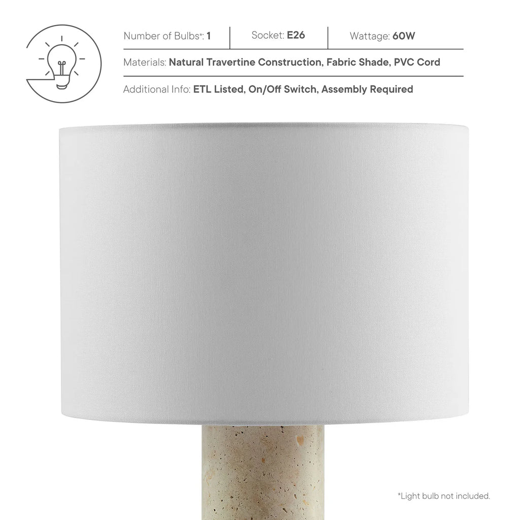 Zenith Travertine Table Lamp with a Fabric Drum Shade in Natural Travertine | Pack of 2 image 8