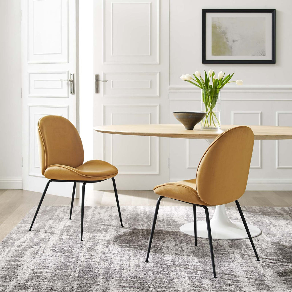 Scoop Dining Chairs – Set of 2, Black Powder-Coated Steel Legs, Performance Velvet Upholstery image 5