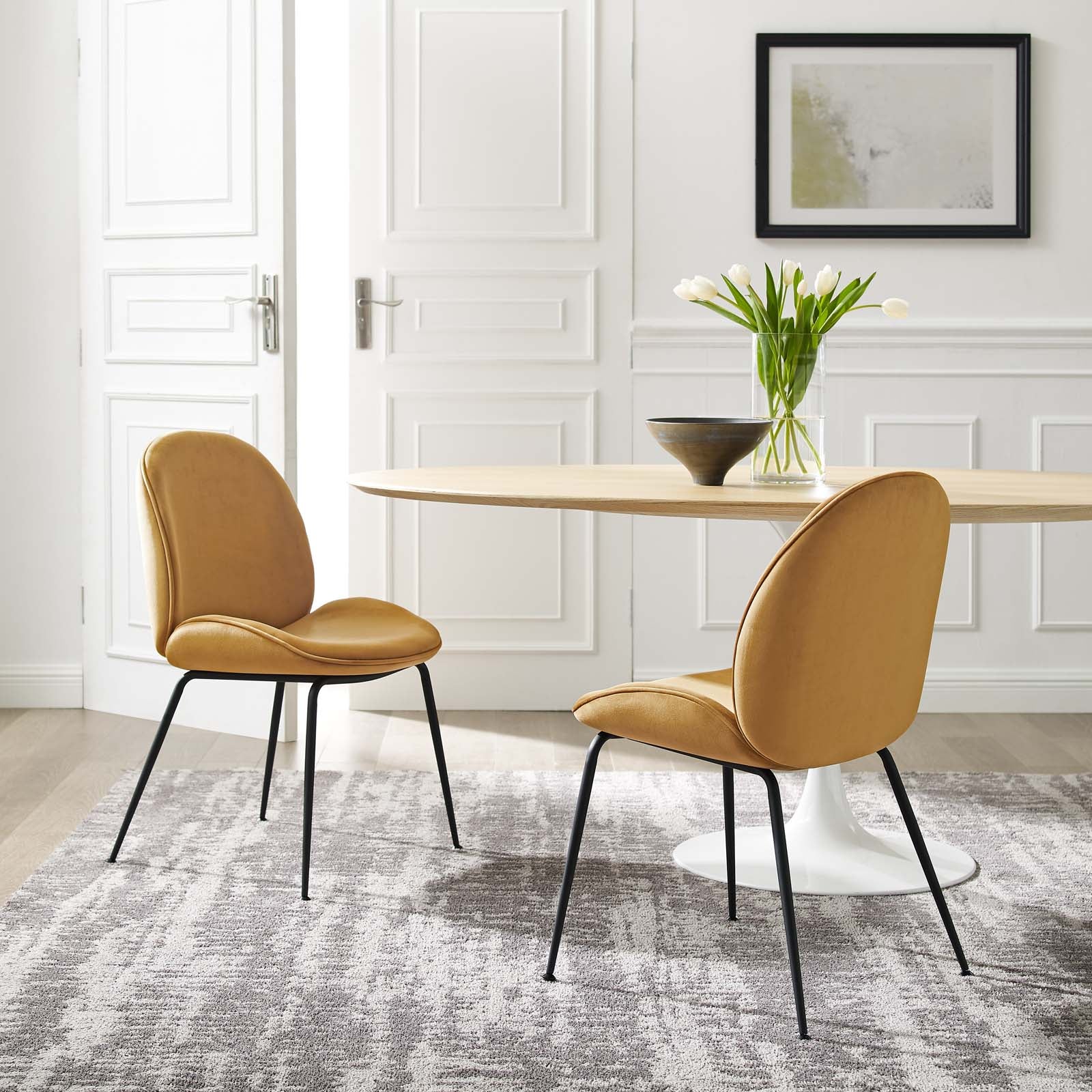 Scoop Dining Chairs – Set of 2, Black Powder-Coated Steel Legs, Performance Velvet Upholstery image 5