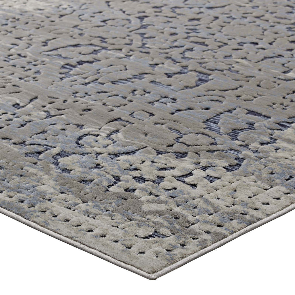 Margarida Distressed Vintage Turkish Area Rug | Blue and Cream | 5X8 &amp; 8X10 Size Options | Textured Soft Low Pile Weave | Gripping Rubber Underside | Polypropylene / Chenille Yarn image 6