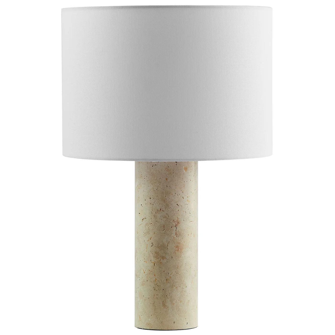 Zenith Travertine Table Lamp with a Fabric Drum Shade in Natural Travertine | Pack of 2 image 1