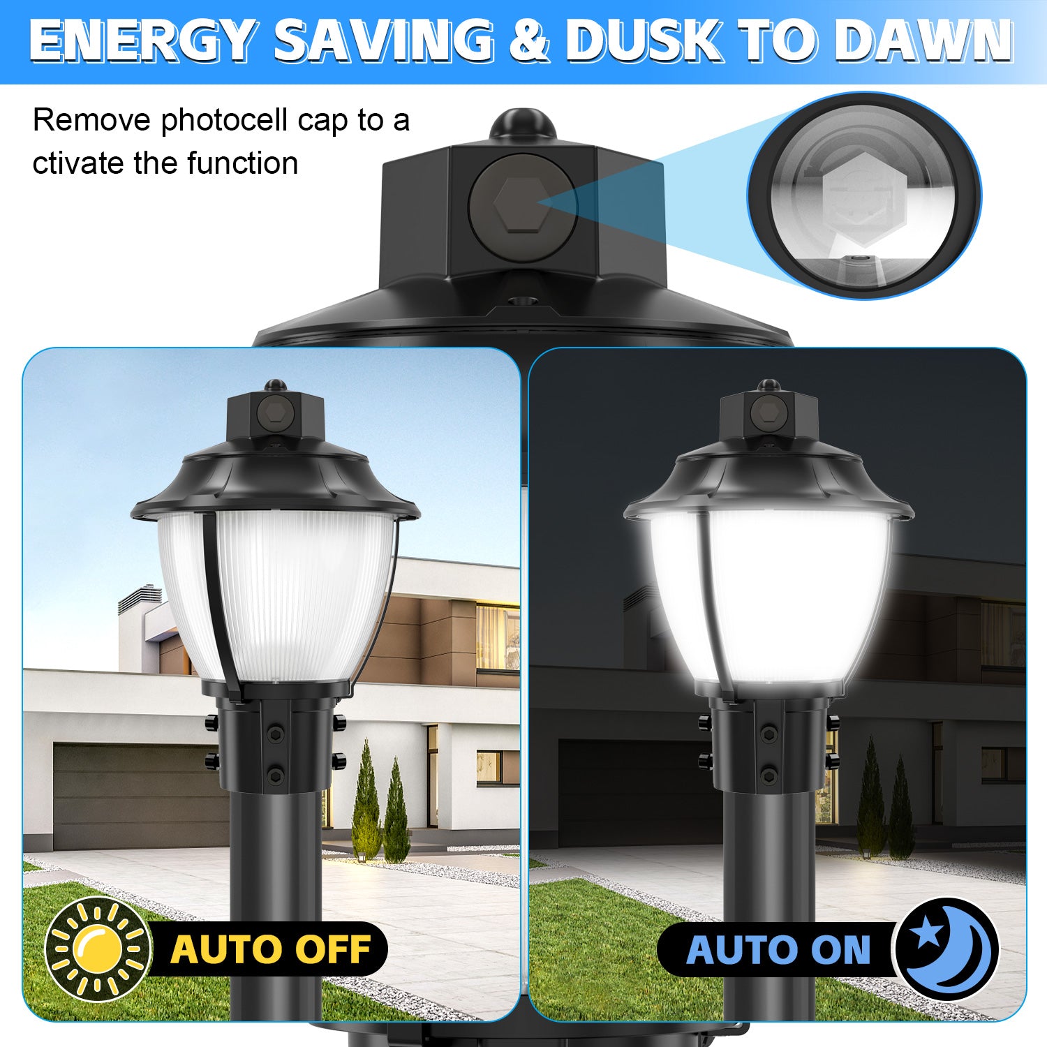 LED Post Top Light With Photocell 60W - 100W Tuneable | 3000K / 4000K / 5000K CCT Tuneable | AC 100-277V | ETL, DLC Listed | IP65 Waterproof | For Street Yard Garden Lighting image 4