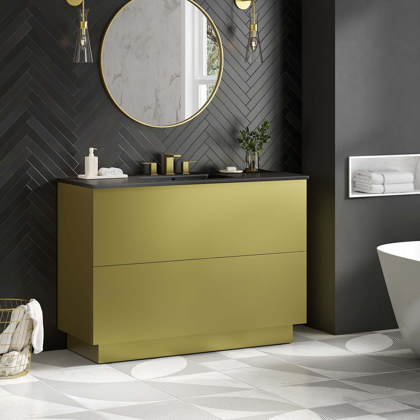 Bathroom Vanity With Sink | Black Gold Or White Gold Color Options| 48" Single Or 48" Double Size Options | Quantum Series | Full Glide Drawer | Modern & Sleek  Design image 0
