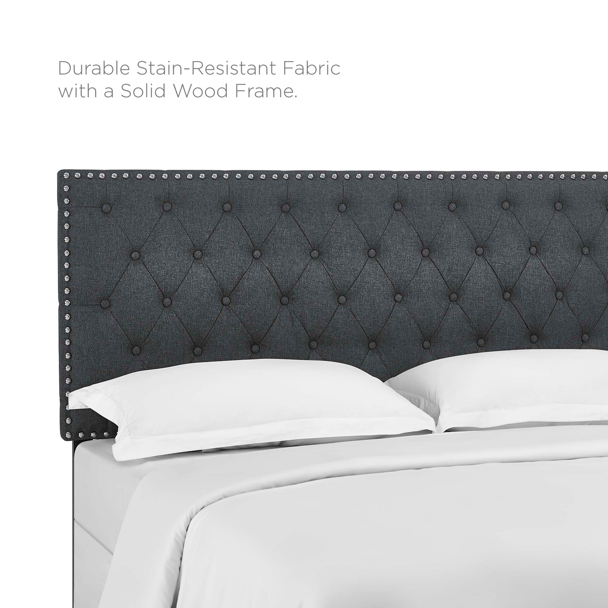 Helena Tufted Upholstered Linen Fabric Headboard | Fiberboard &amp; Plywood Frame | Elegant Diamond Tufted Pattern | Full / Queen Sizes | Gray Color image 4