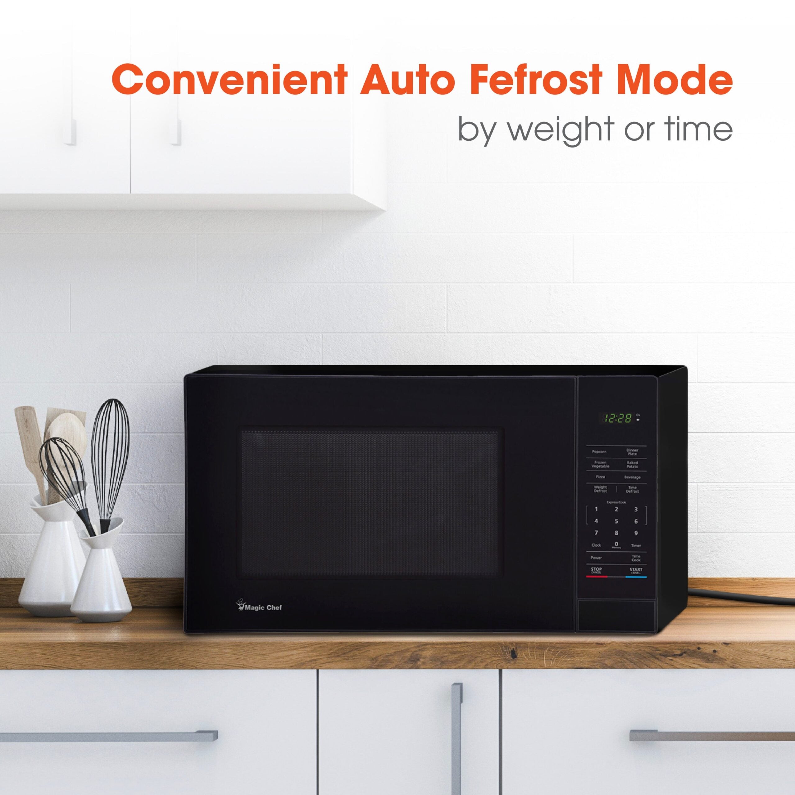 Magic Chef 1.1 Cu. Ft Countertop Microwave | 1000 Watt | Black with Gray Cavity Or Stainless Steel Color Options | Digital Display | 6 Auto Cooking Modes | Child Lock | Auto Defrost Modes image 5