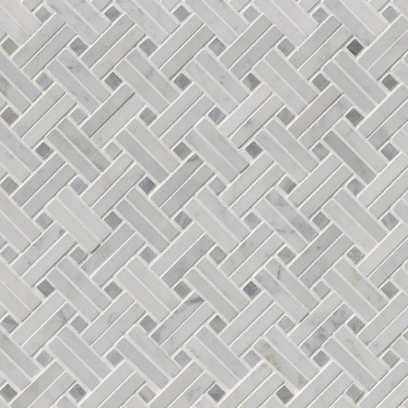 Carrara White Basketweave Mosaic Tile - Polished | Wall Tile &amp; Backsplash Tile | Marble | Greenguard Gold, USGBC/LEED | 10 Pieces Per Box image 3