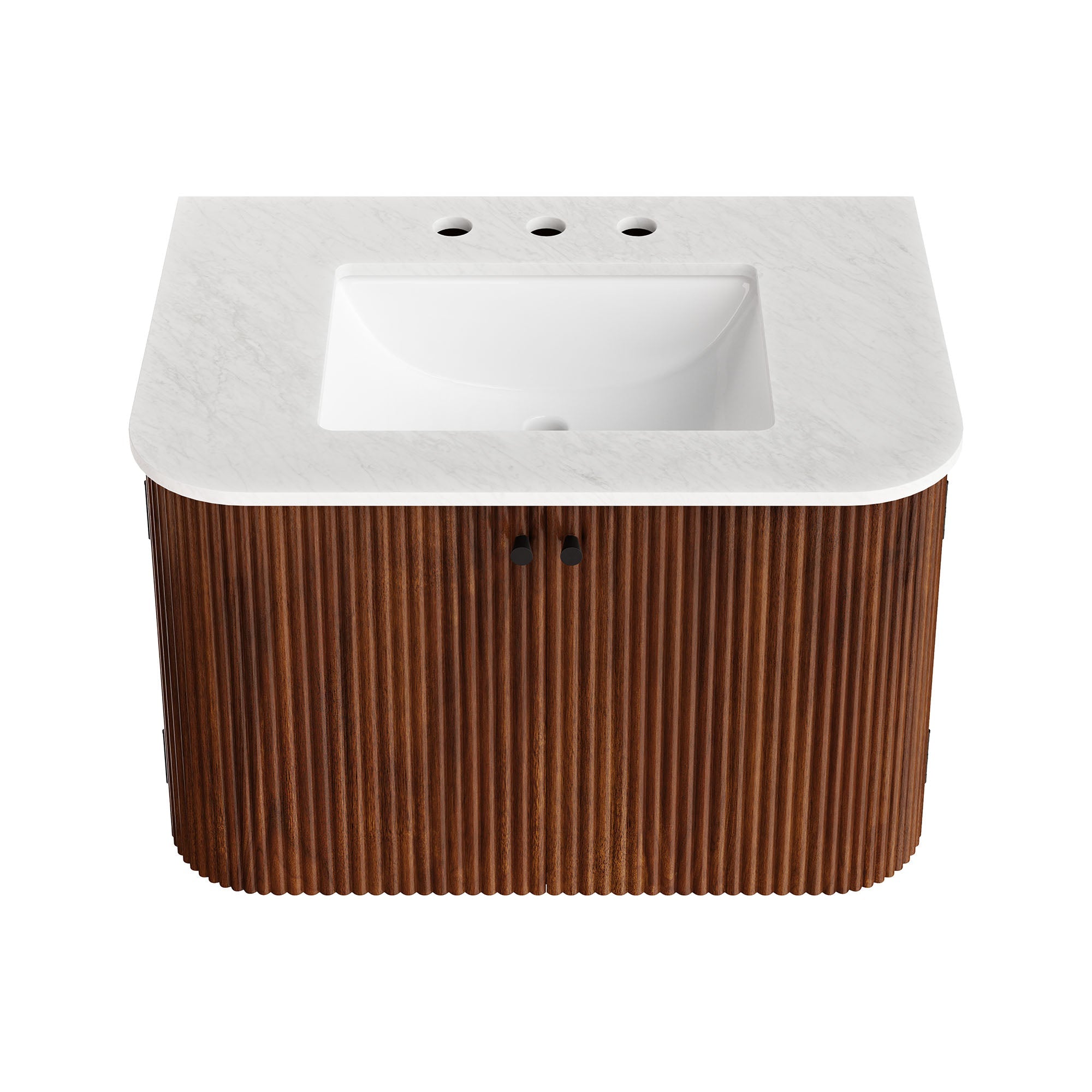Wall Mount Bathroom Vanity With Marble Sink | Zia Series | 24" & 30" Sizes Available | Natural, Ivory & Walnut Color Options | Modern Design | Soft-Close Hinges | 8" Widespread Faucet Holes | Fluted Pattern image 6