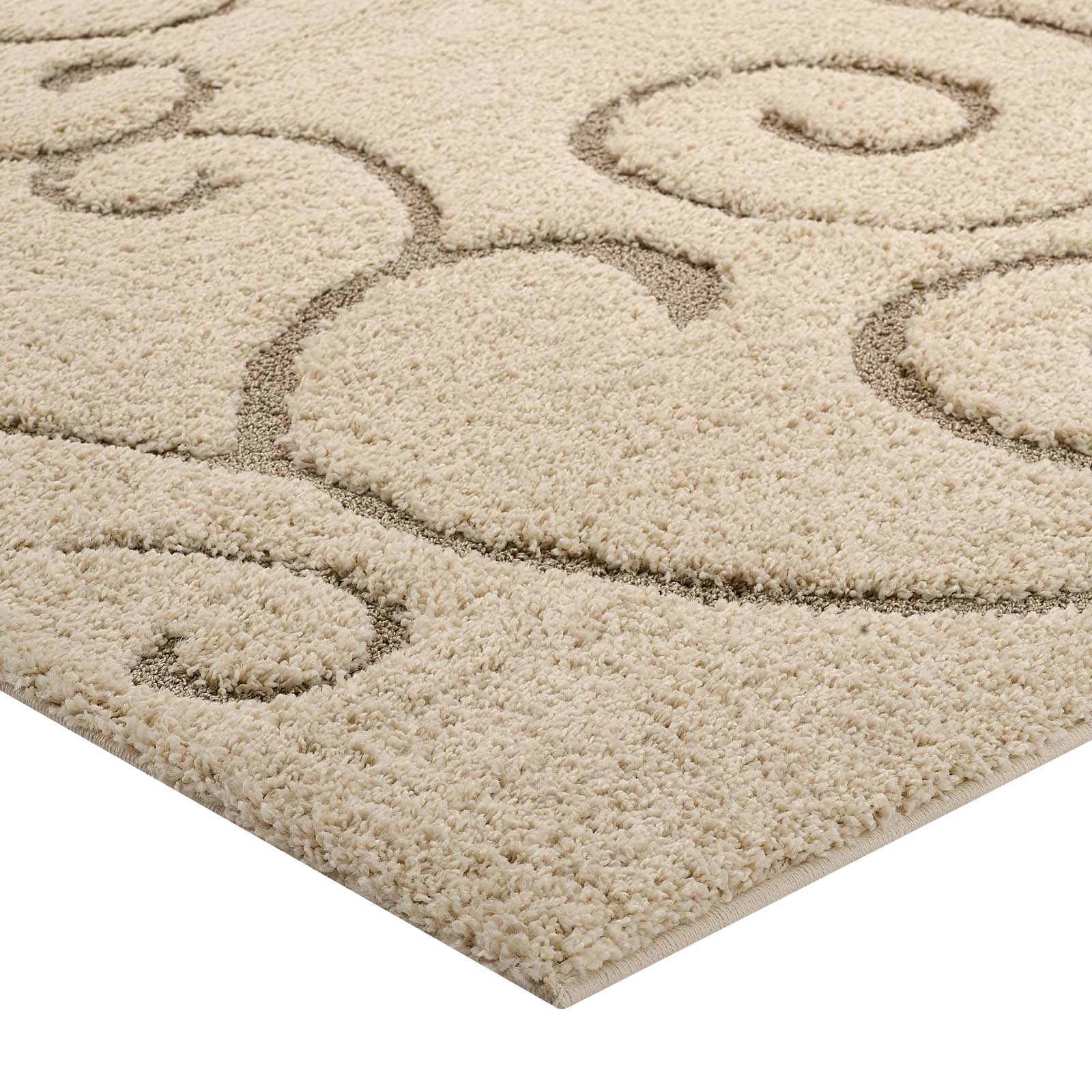 Jubilant Burgeon Scrolling Vine Shag 5x8 Area Rug | Creame and Beige | Shag Weave Of 1.18 Inches | Gripping Jute Fabric Underside | Soft High Density Polypropylene image 3