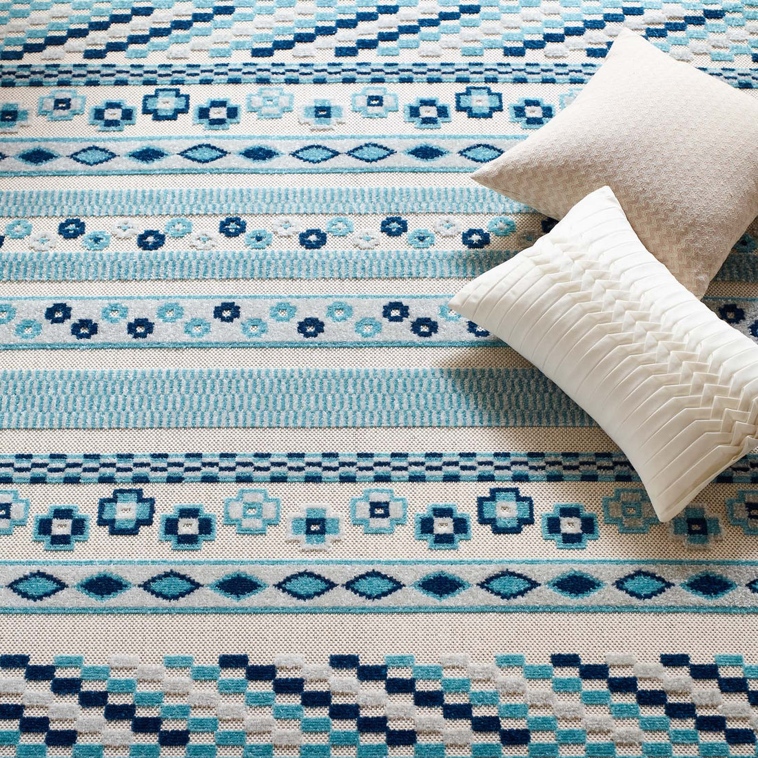 Reflect Cadhla Vintage Abstract Geometric Lattice Indoor and Outdoor Area Rug | 5X8 &amp; 8X10 Size Options  | Ivory and Blue &amp; Multicolored | Tight Low Pile Weave | Gripping Rubber Underside | 100% Polypropylene Sisal image 4