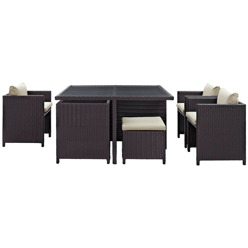 Inverse 9-Piece Outdoor Patio Dining Set in Espresso and Beige image 4