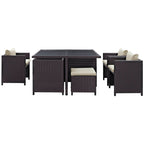 Inverse 9-Piece Outdoor Patio Dining Set in Espresso and Beige image 4