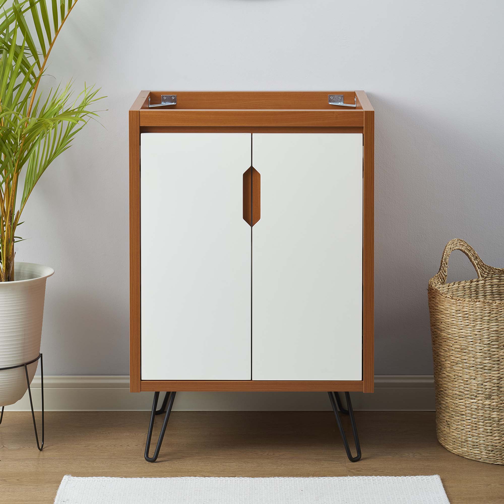 Bathroom Vanity Cabinet (Sink Basin Not Included) In Cherry White Color | Energize Series | 24", 36", 48" Single, 48" Double, 48" Double Or Single Sink Size Options | Modern Bathroom Vanity | Metal Hairpin Legs | Dual Soft-Close Doors image 0