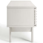 Render 59” TV Stand | White &amp; Walnut Finish Options | Mid-Century Style | Smooth Wood Grain Laminate | Dual Slatted Sliding Doors | Center Cable Management Hole image 7