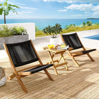 Vienna 3-Piece Outdoor Patio Folding Lounge Chair and Side Table Set in Teak and Rope image 4